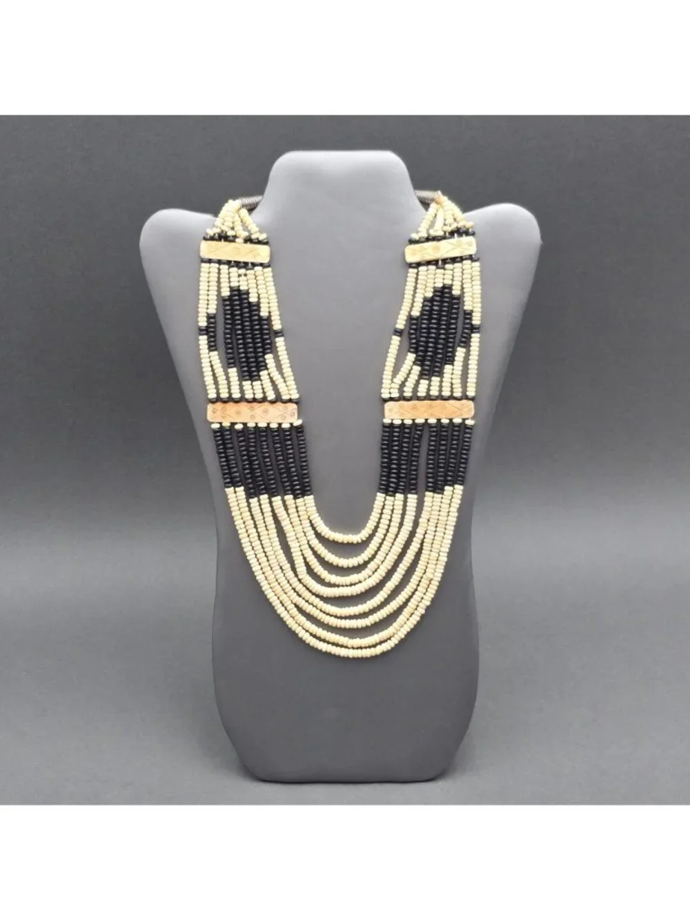 Vintage Naga Tribal Multi Strand Bovine Bone Necklace 19" Hand Carved Ethnic Bib - Picture 2 of 16